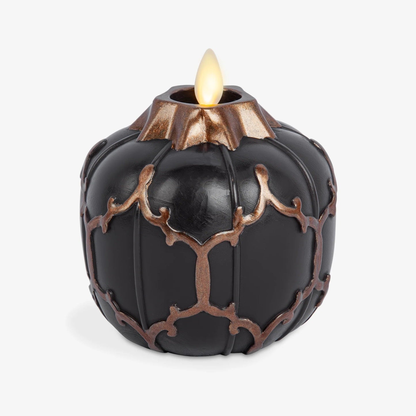 Black Embossed Fretwork Flameless Candle Pumpkin
