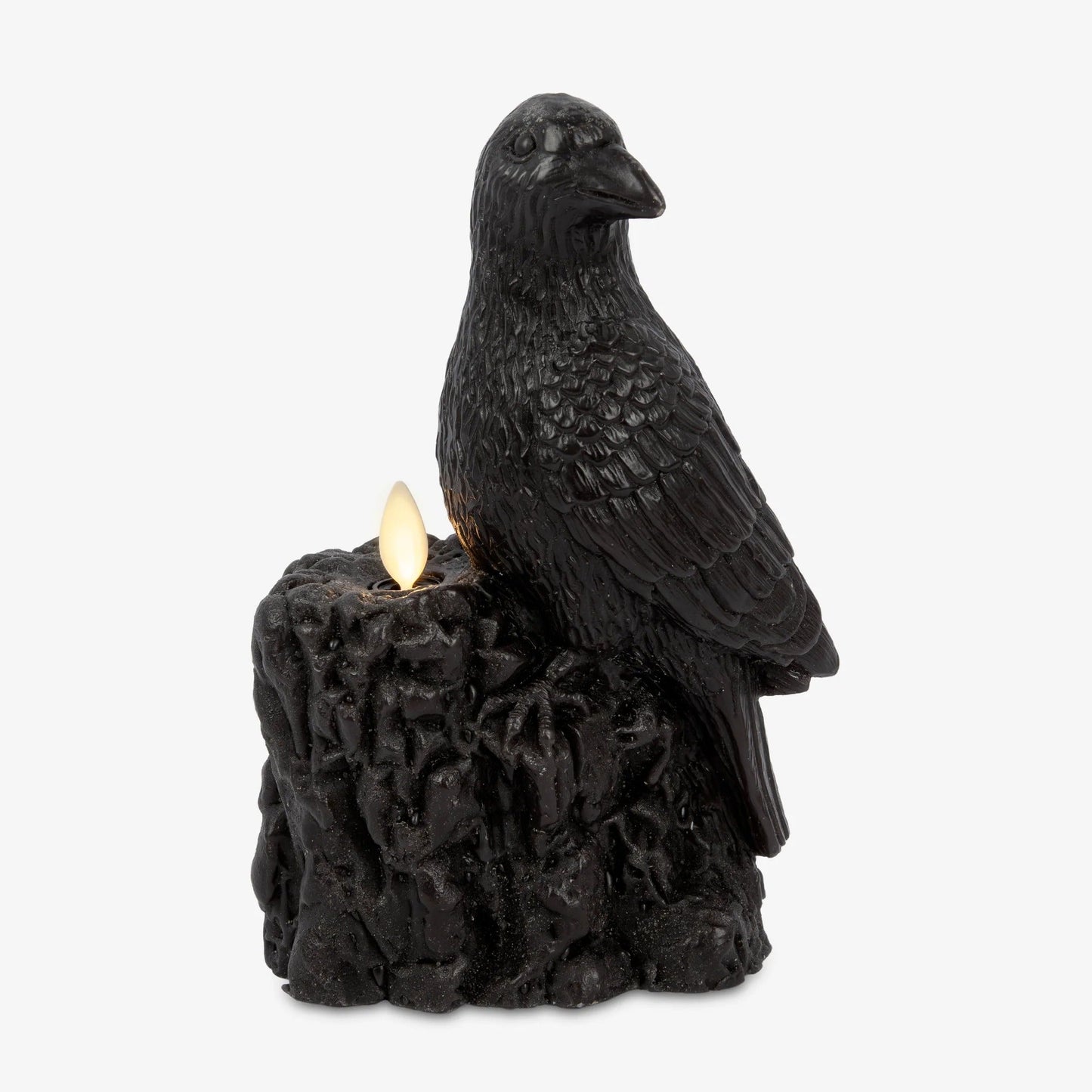 BlackFlameless Candle Perching Crow