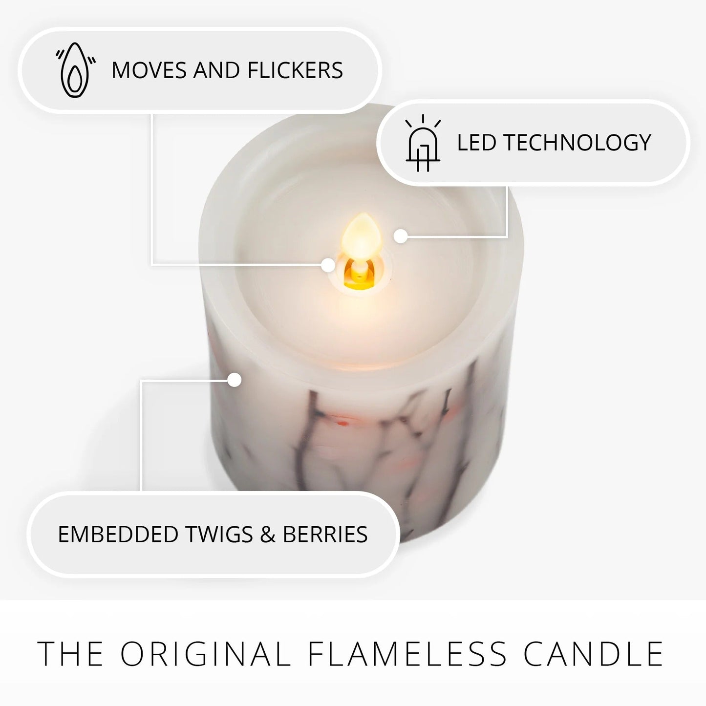 Pearllvory Embedded Orange Berries & Twigs Flameless Candle pillar