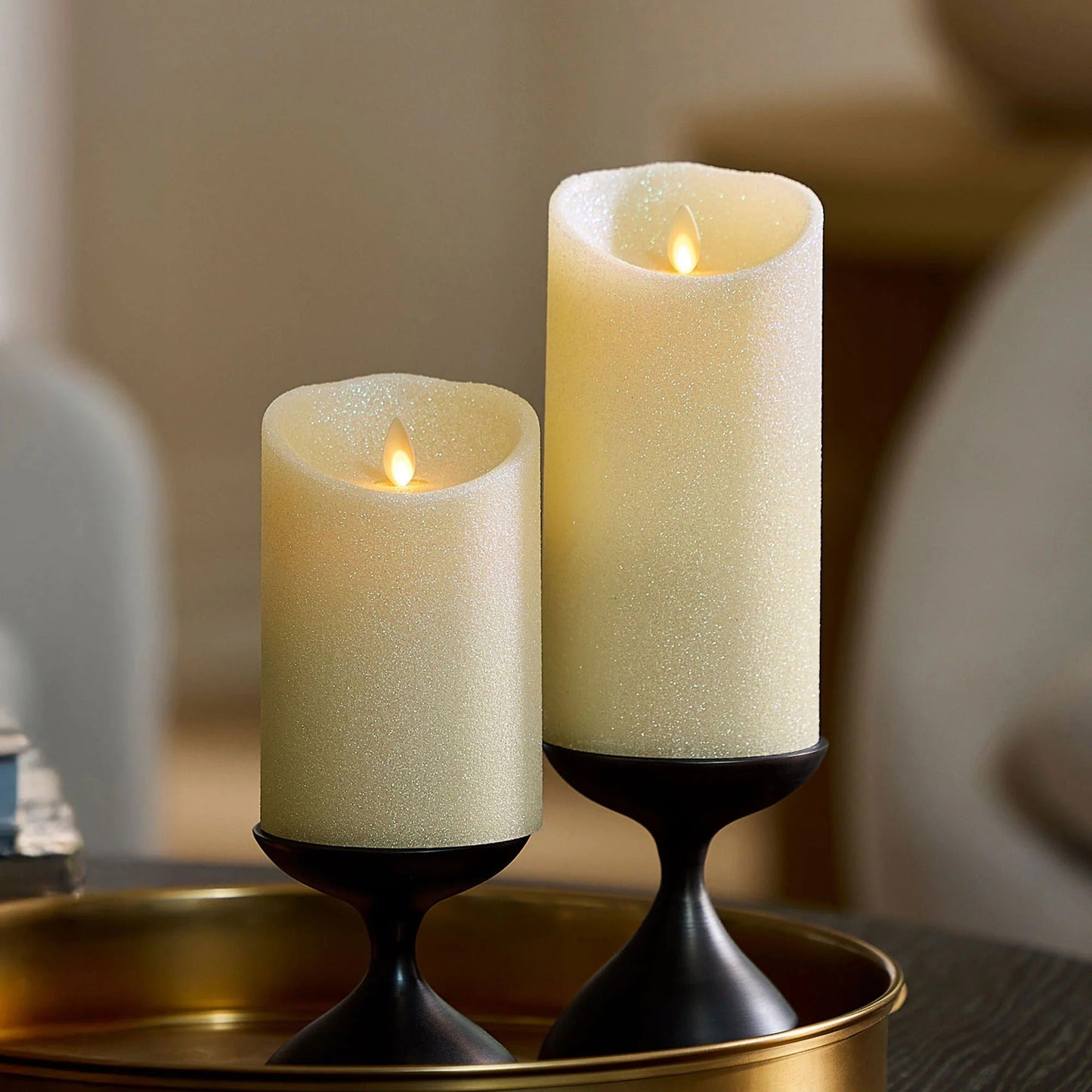 Radiant lvory Glitter Flameless Candle pilars