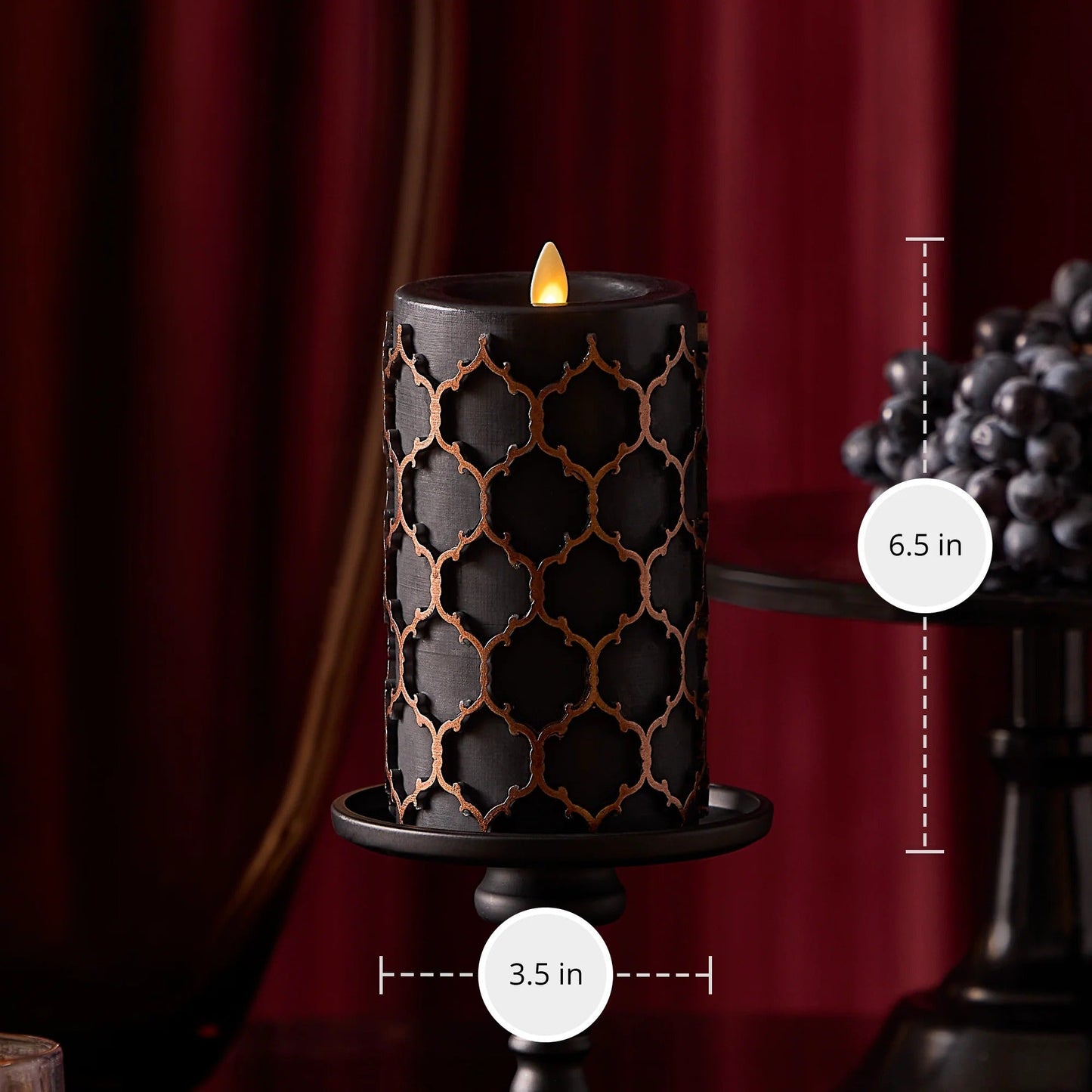 Black Embossed Fretwork Flameless Candle pillar