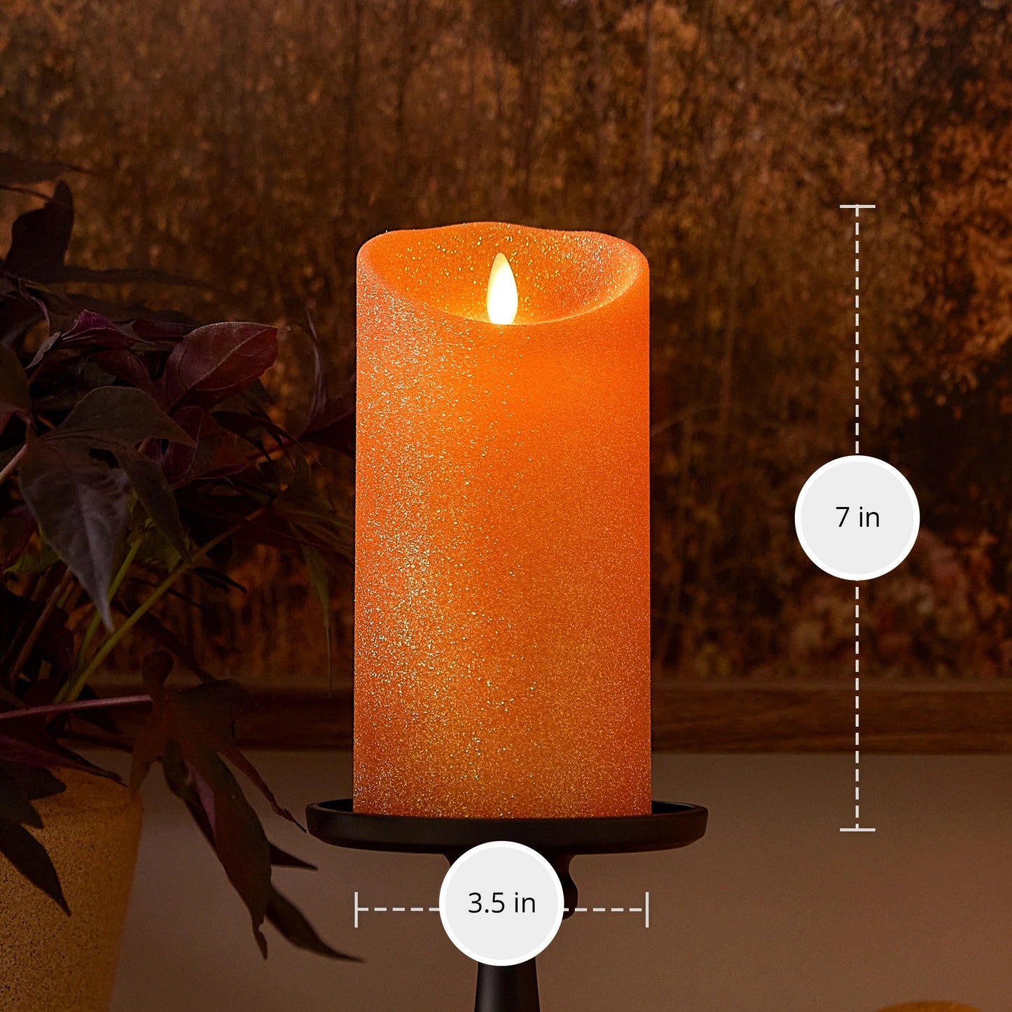 Russet Orange Glitter Flameless Candle pillar