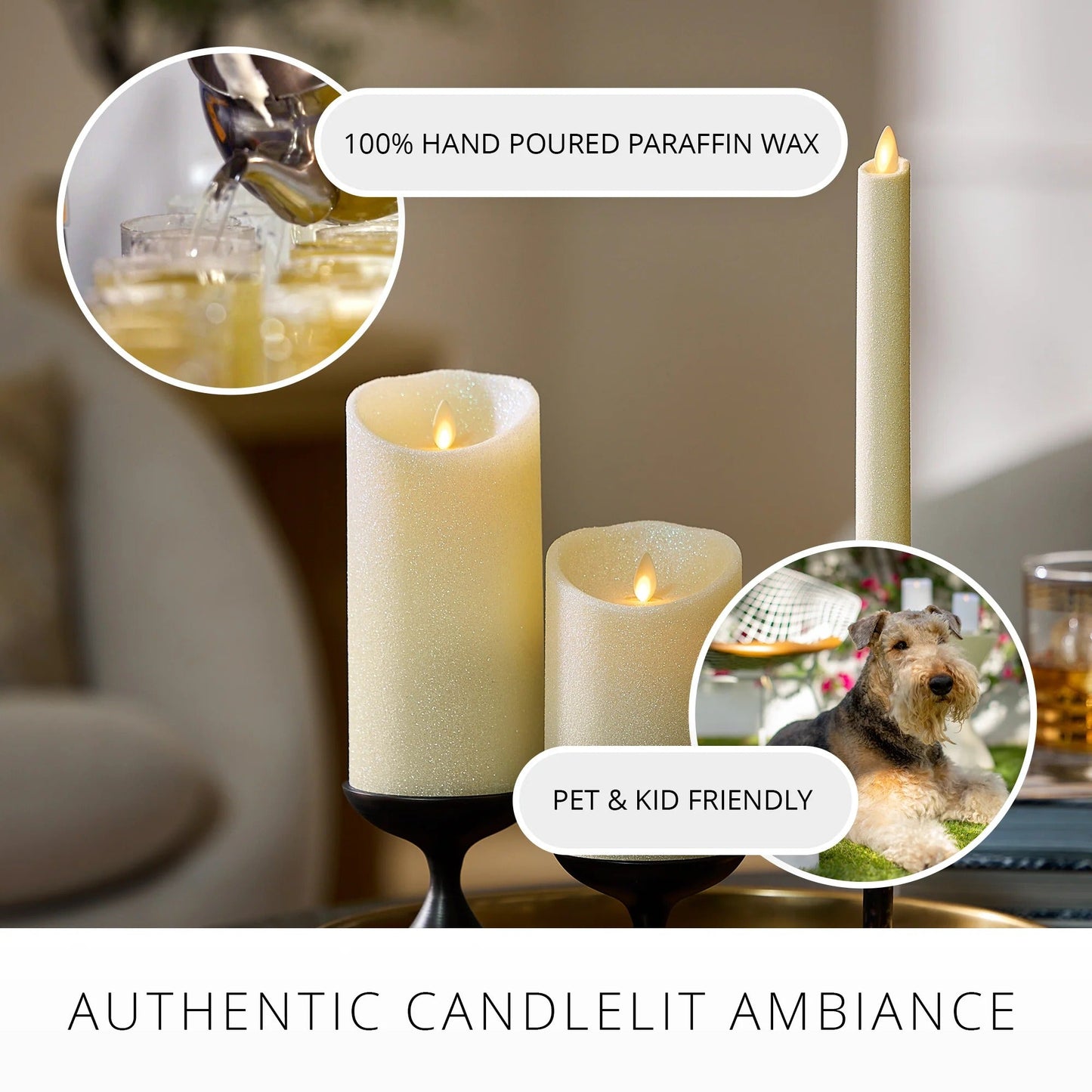 Radiant lvory Glitter Flameless Candle pilars