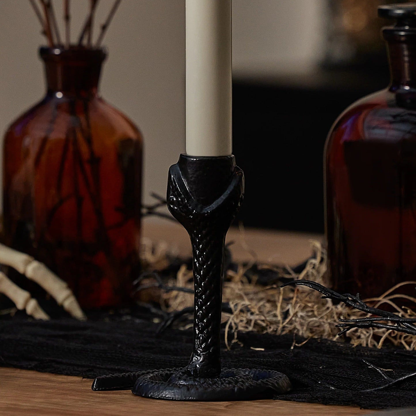Black Wrought lron Snake Taper Holder
