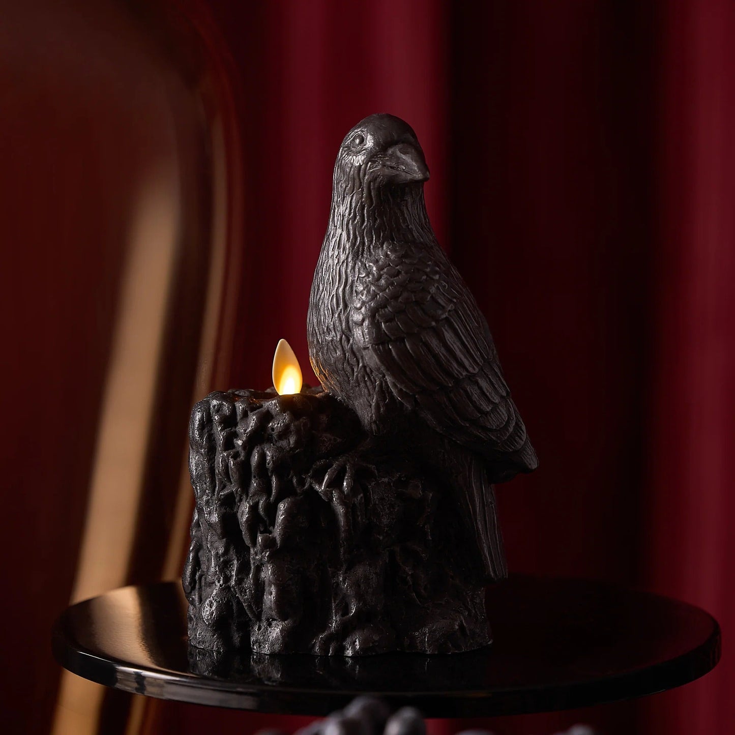 BlackFlameless Candle Perching Crow