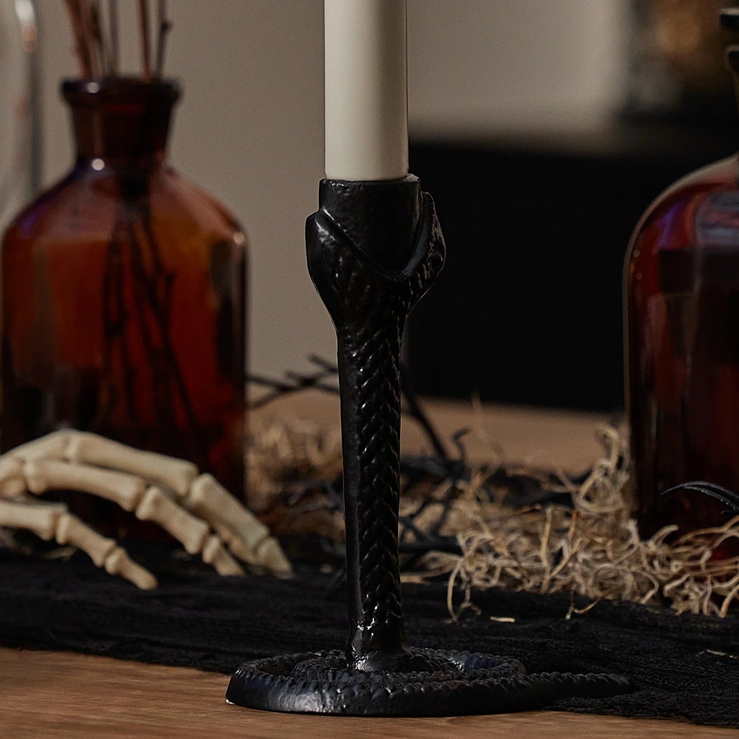 Black Wrought lron Snake Taper Holder