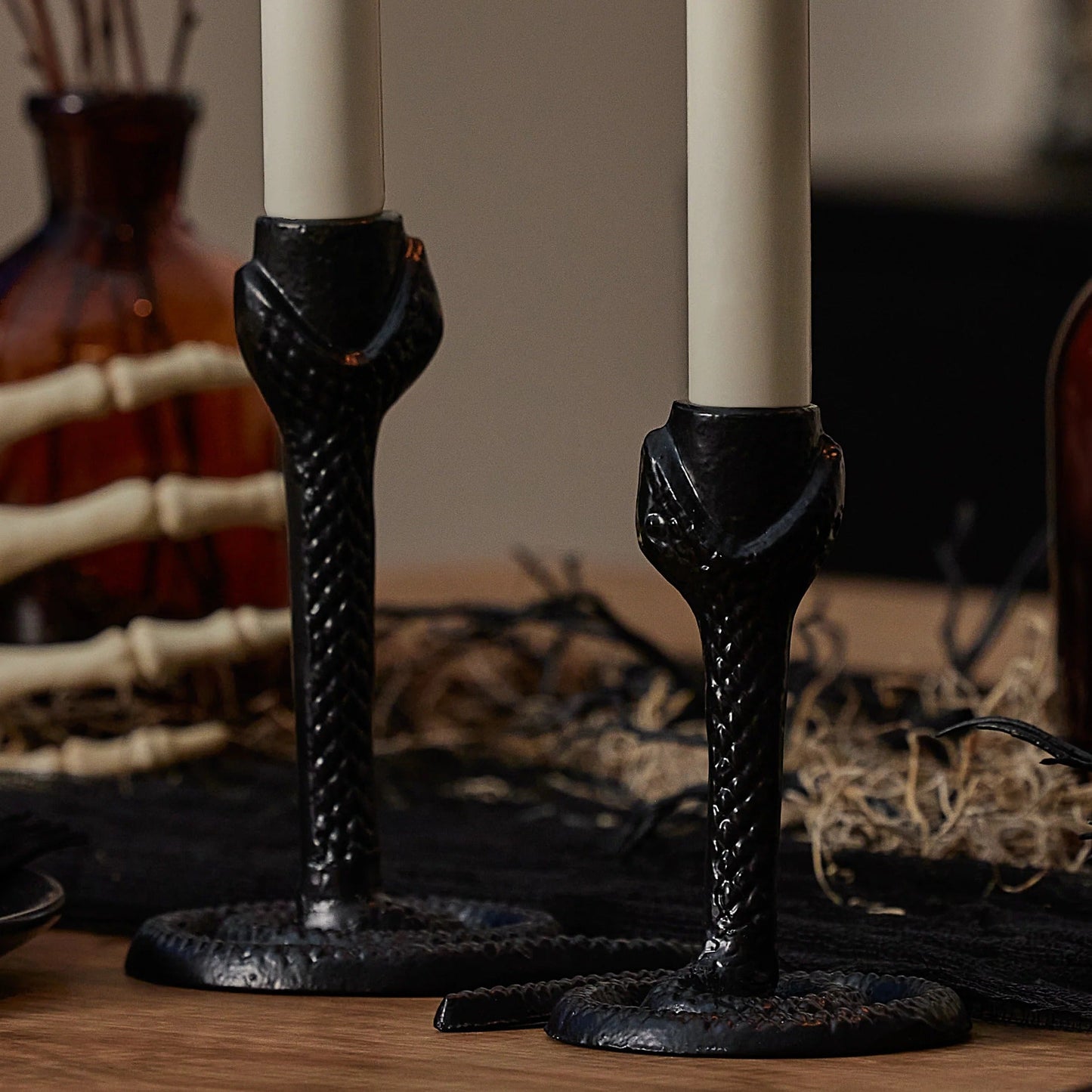Black Wrought lron Snake Taper Holder
