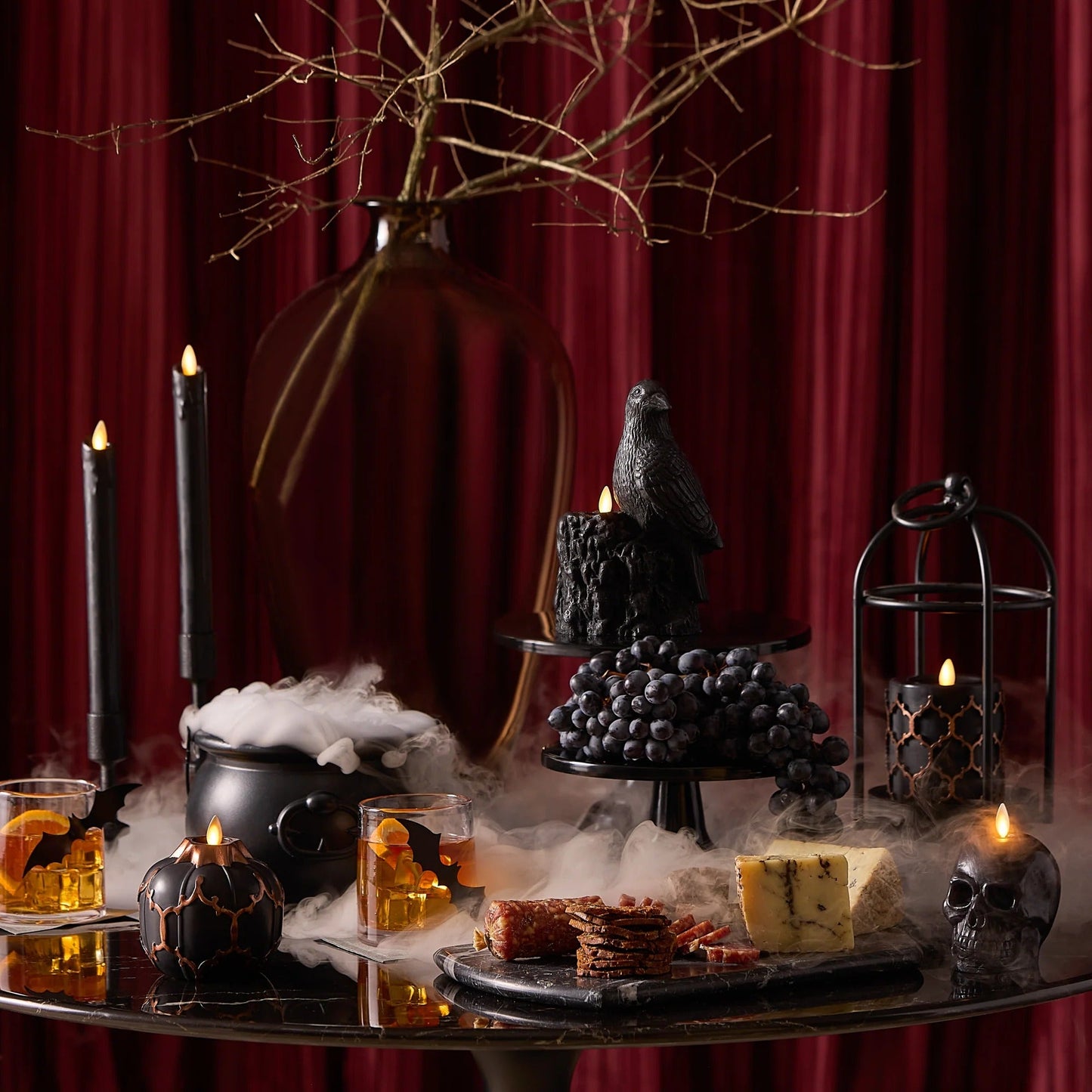 BlackFlameless Candle Perching Crow