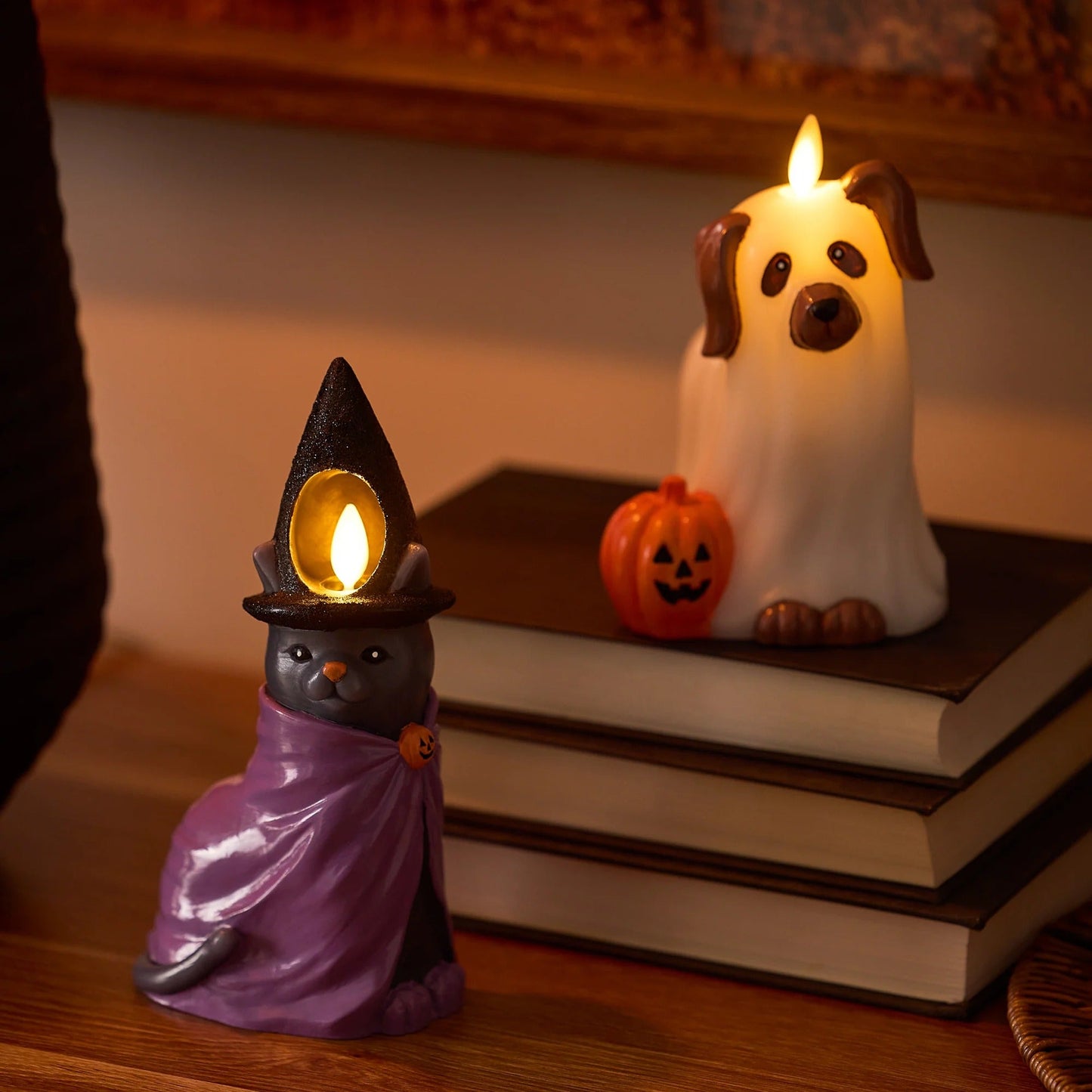 Smoky Charcoal Flameless Candle Witch Cat