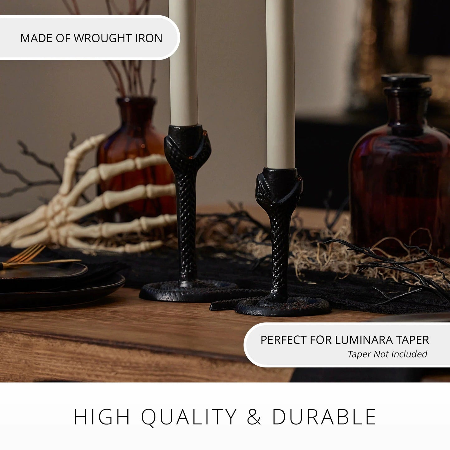 Black Wrought lron Snake Taper Holder