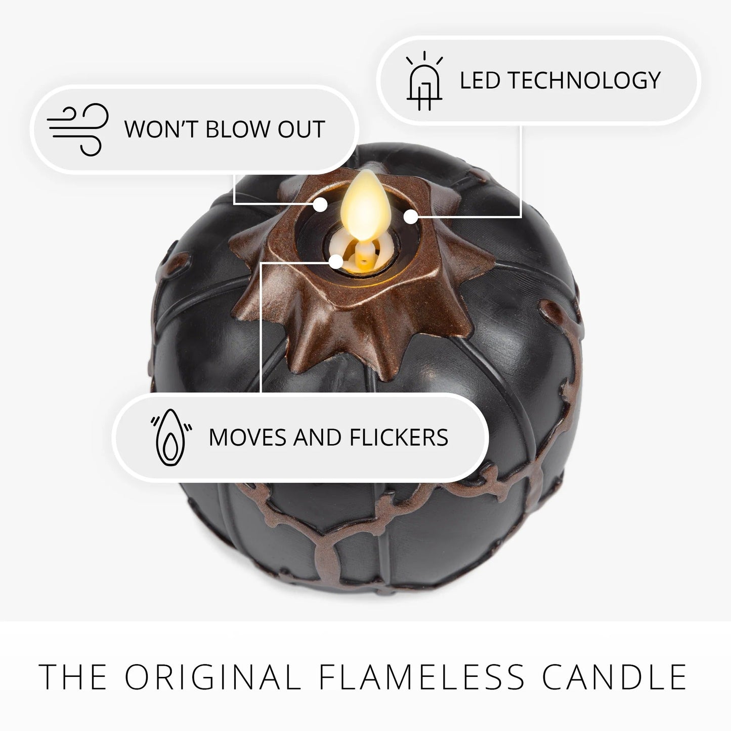 Black Embossed Fretwork Flameless Candle Pumpkin