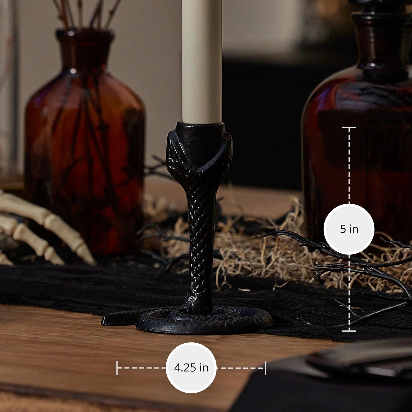 Black Wrought lron Snake Taper Holder