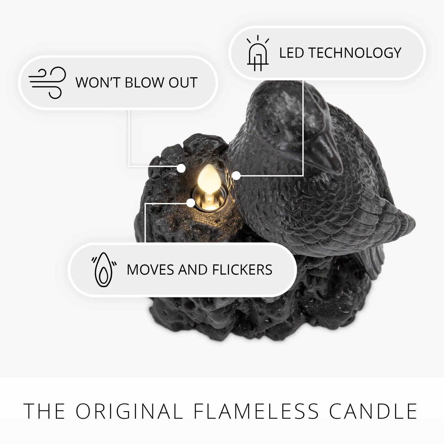 BlackFlameless Candle Perching Crow