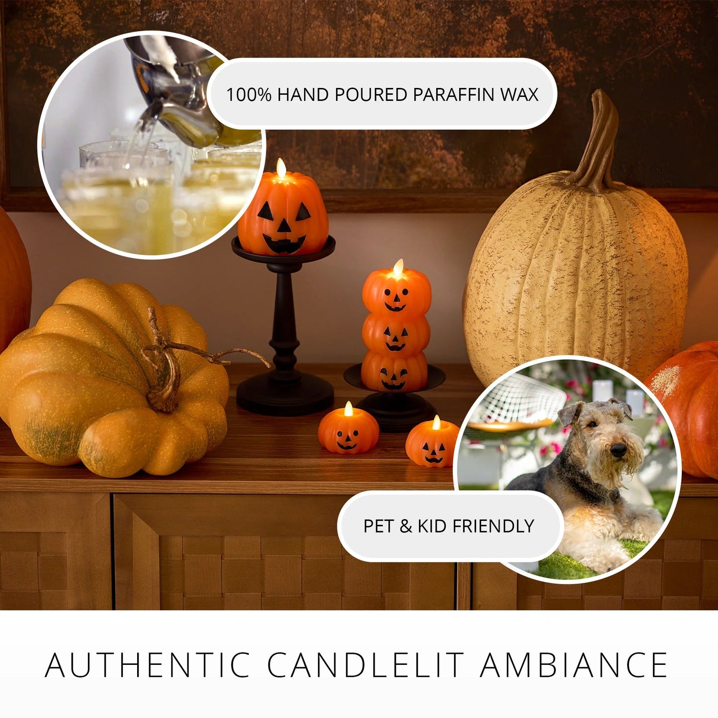 Russet Orange Flameloss Candle Stacked Jack-o-lanterns