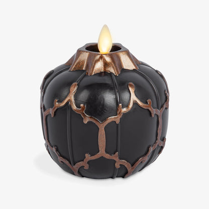 Black Embossed Fretwork Flameless Candle Pumpkin