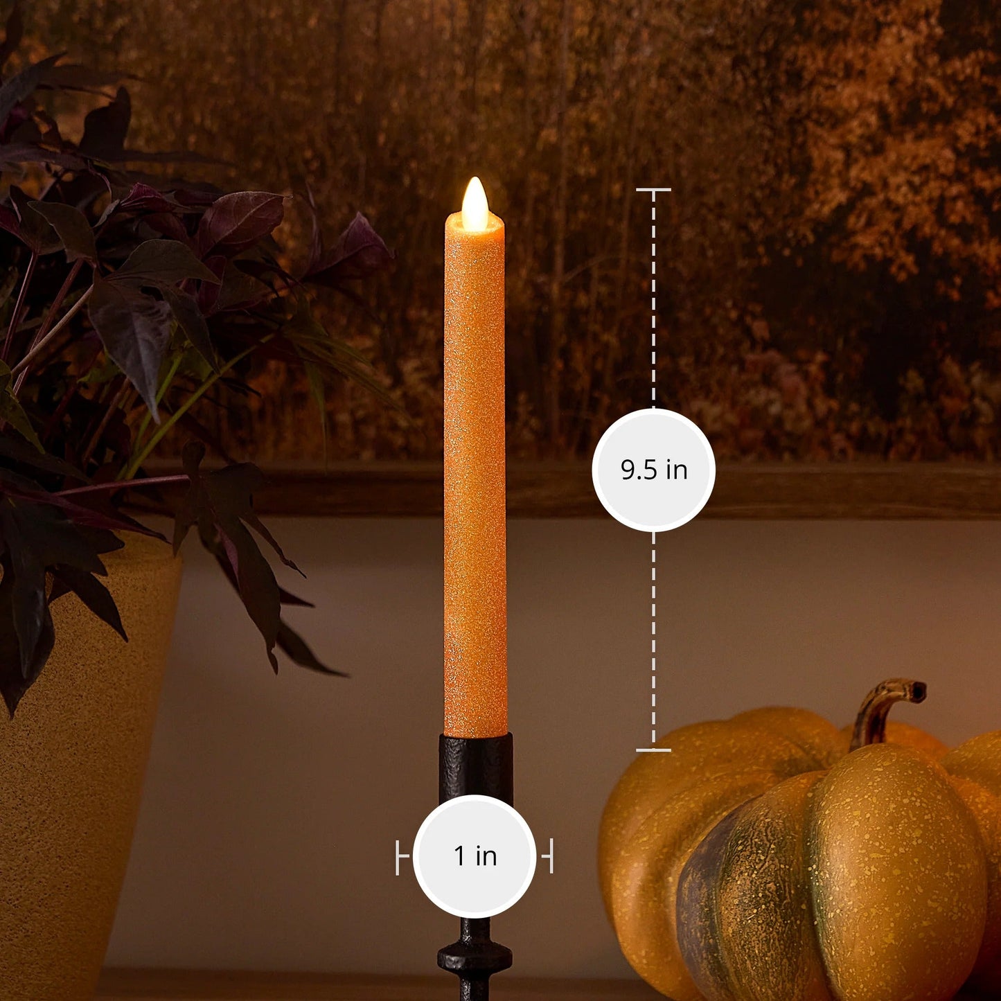 Russet Orange Glitter Flameless Candle  taper