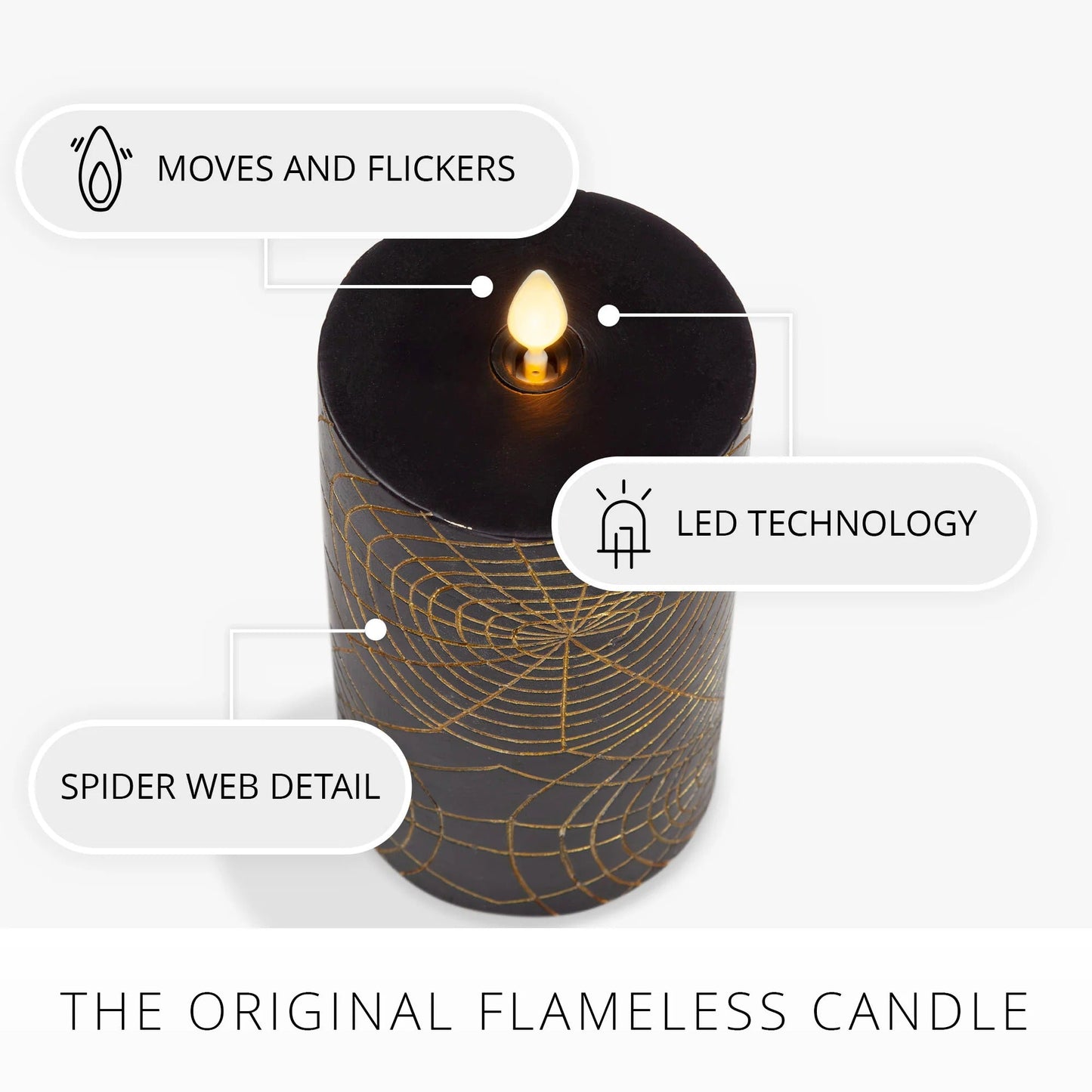 Black and Gold Spider Web Flameless Candle pilar