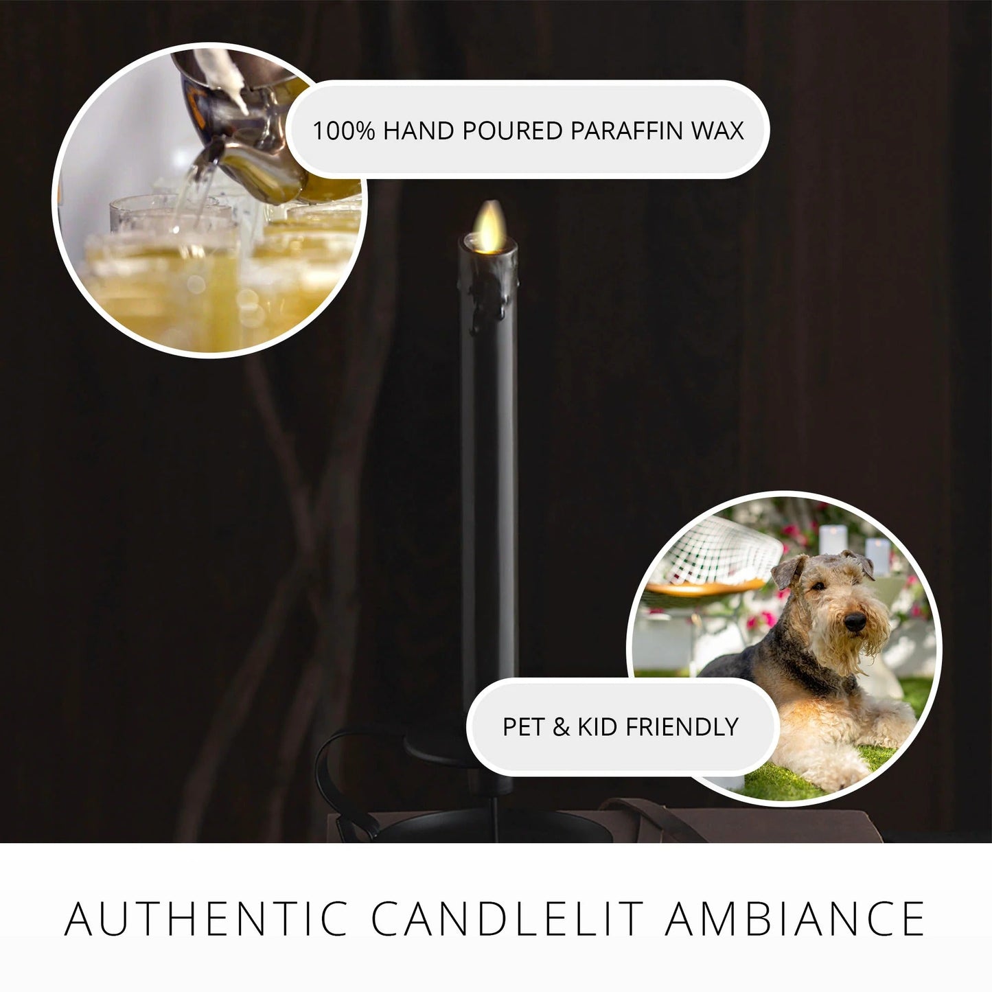 Black wax Drip Flameless Candle Taper