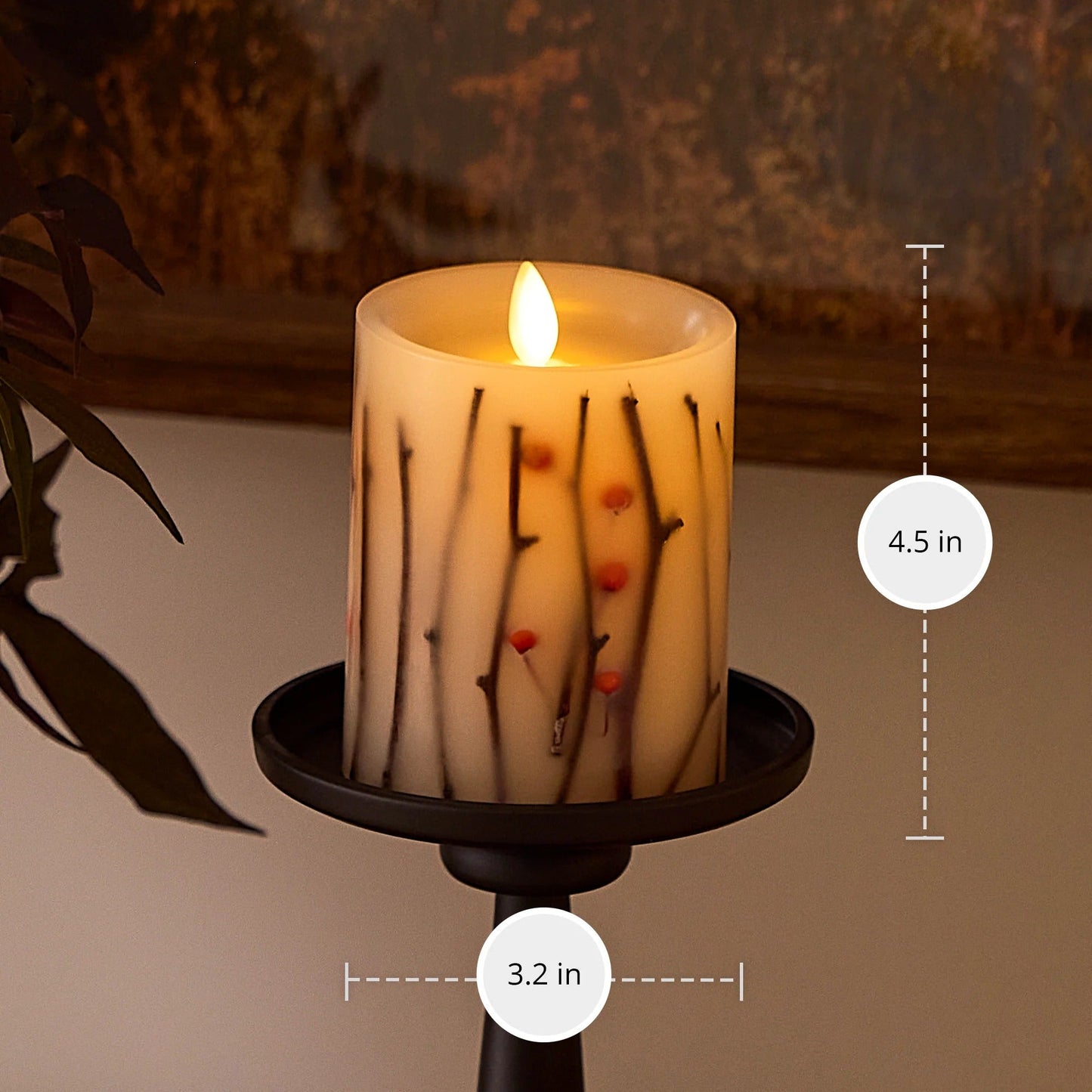 Pearllvory Embedded Orange Berries & Twigs Flameless Candle pillar