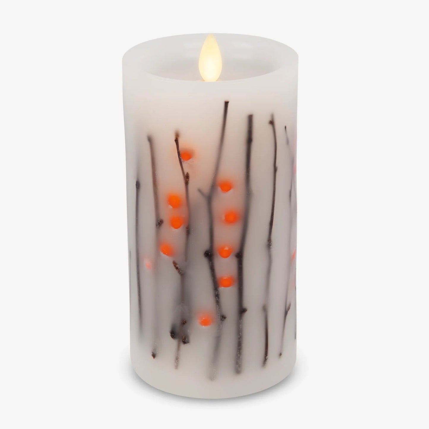 Pearllvory Embedded Orange Berries & Twigs Flameless Candle pillar