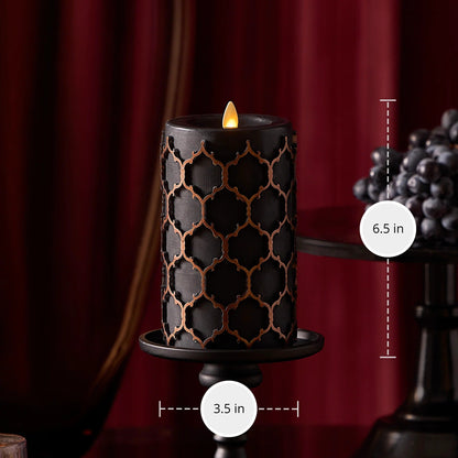 Black Embossed Fretwork Flameless Candle pillar