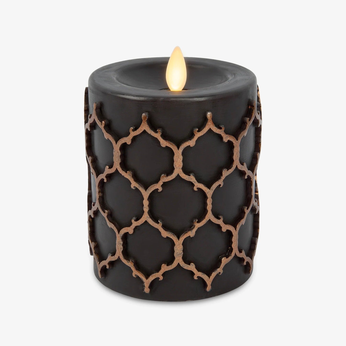Black Embossed Fretwork Flameless Candle pillar