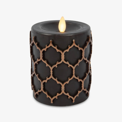 Black Embossed Fretwork Flameless Candle pillar