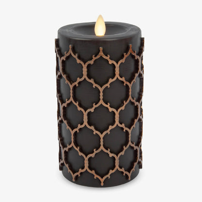 Black Embossed Fretwork Flameless Candle pillar