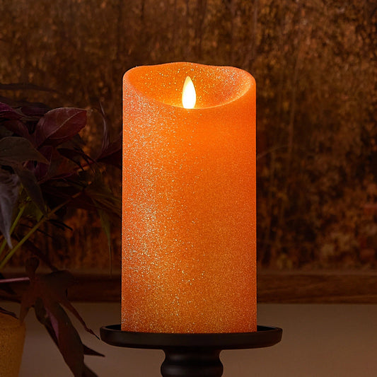 Russet Orange Glitter Flameless Candle pillar