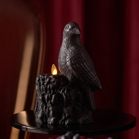 BlackFlameless Candle Perching Crow