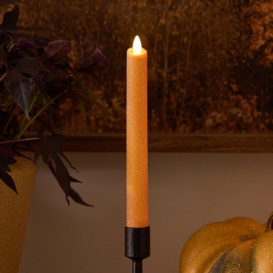 Russet Orange Glitter Flameless Candle  taper