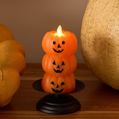 Russet Orange Flameloss Candle  Stacked Jack-o-lanterns
