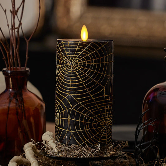Black and Gold Spider Web Flameless Candle pilar
