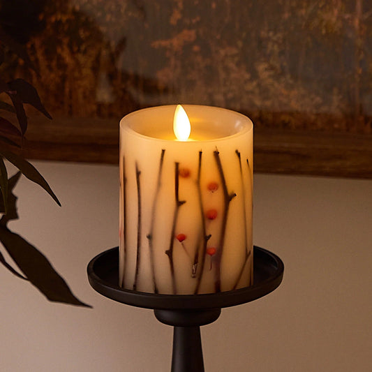 Pearllvory Embedded Orange Berries & Twigs Flameless Candle pillar