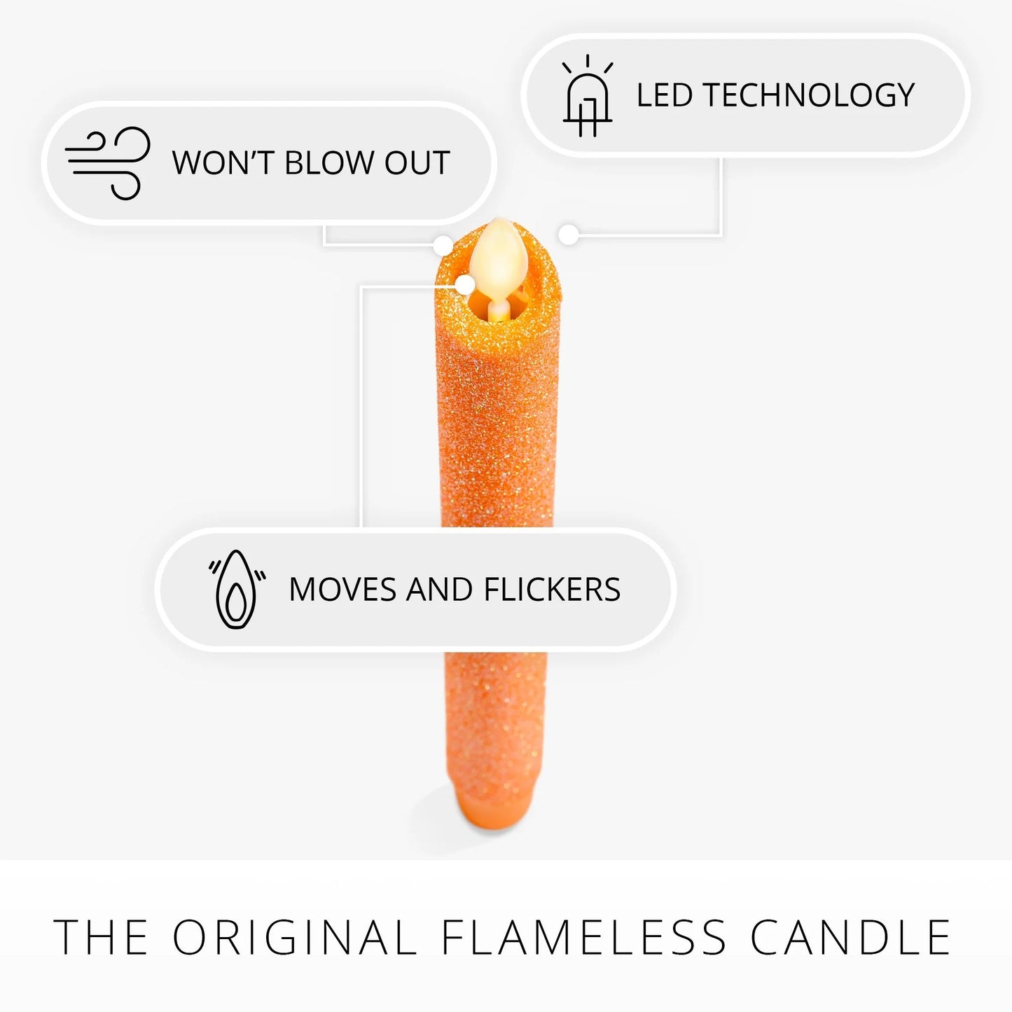 Russet Orange Glitter Flameless Candle  taper