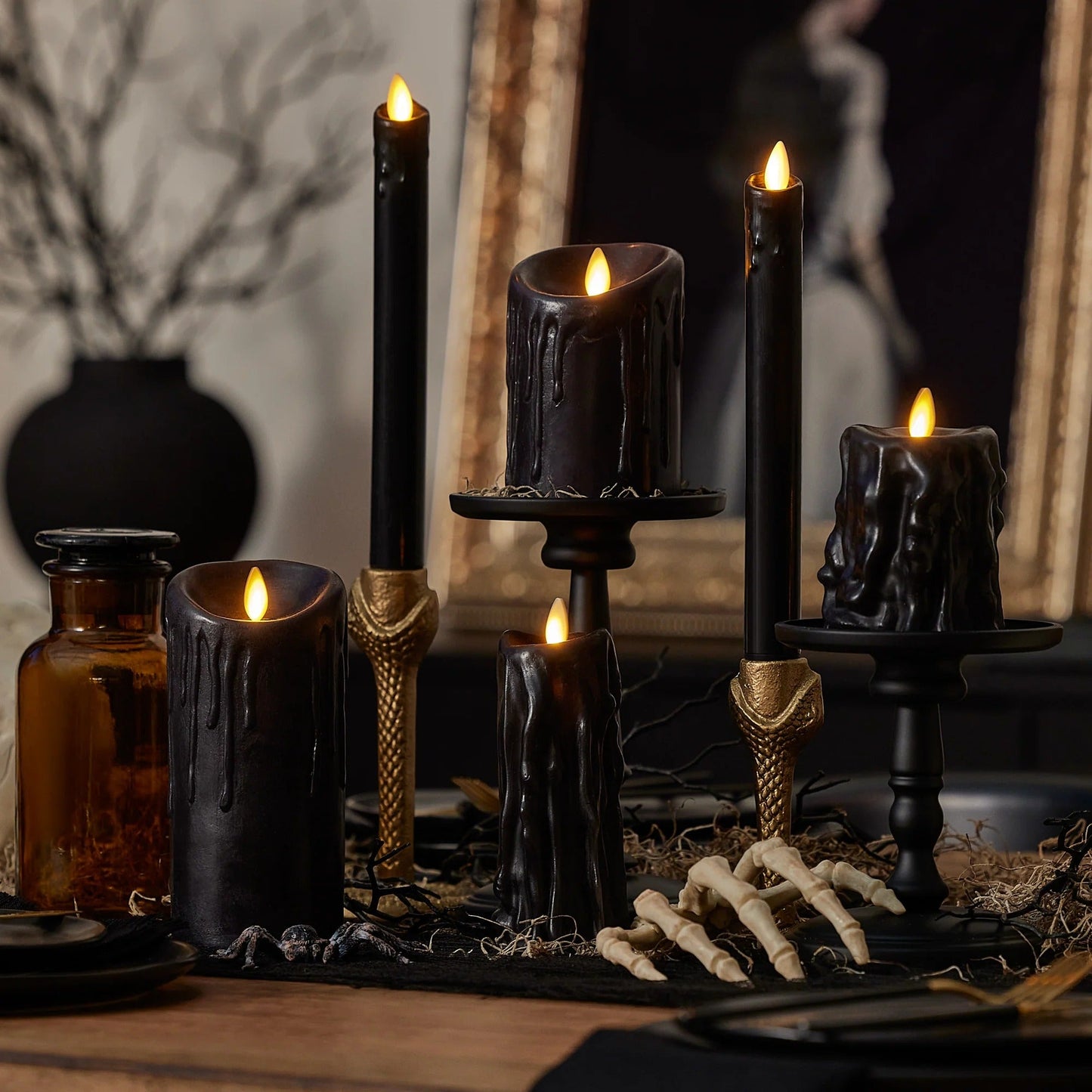Black wax Drip Flameless Candle Taper