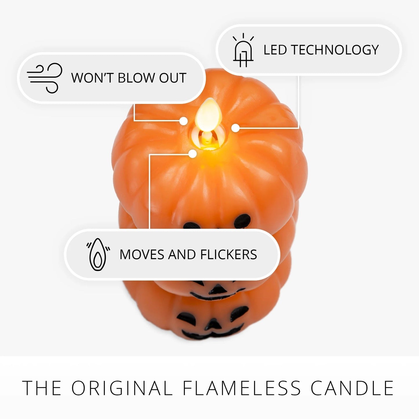 Russet Orange Flameloss Candle  Stacked Jack-o-lanterns